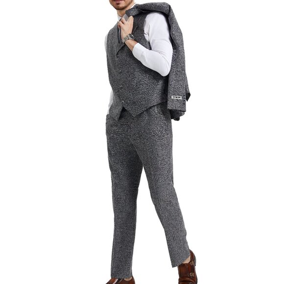 Grey Tweed 3 Piece Stacy Adams Men's Suit - Picture 3 of 6